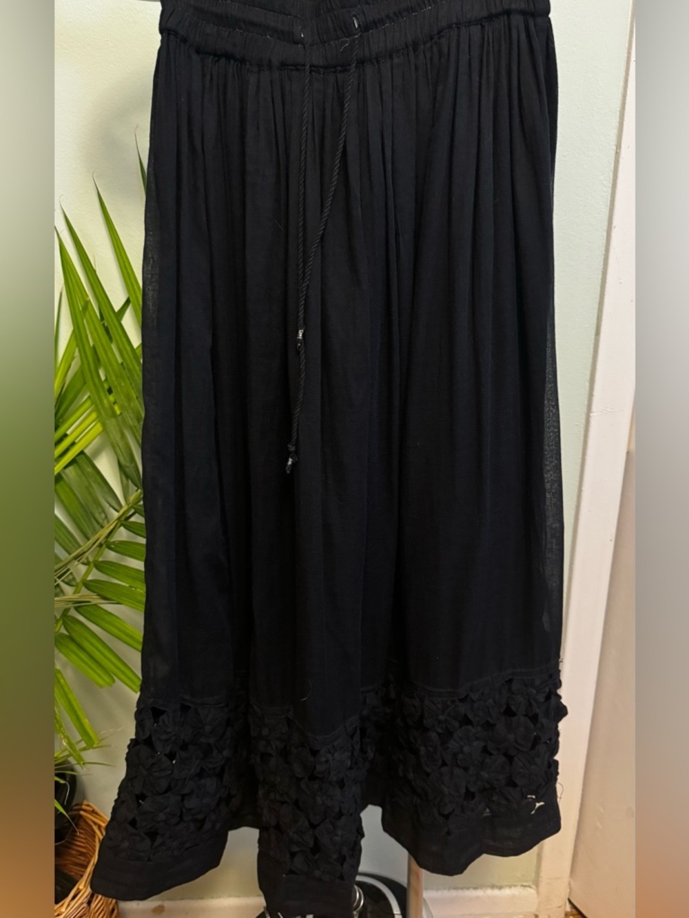 Women's Black Maxi Skirt with Floral Trim